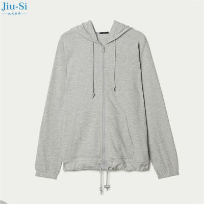 China Gray Zip Up Hoodies Autumn Solid Color Drawstring Bottom Casual Women's Anti-wrinkle Spring Sweatshirts for sale