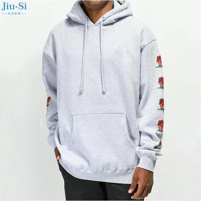 China High Quality Knitted Oversized Sweatshirt Gray Long Sleeve Rose Printed Anti-Wrinkle Hoodies For Men for sale