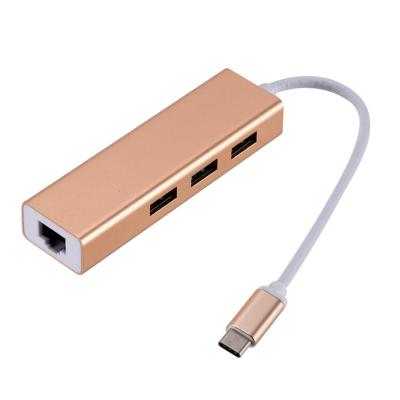 China 3 Port Type C To USB 3.0 HUB USB C HUB Gigabit Ethernet Rj45 Lan Adapter Type C for sale