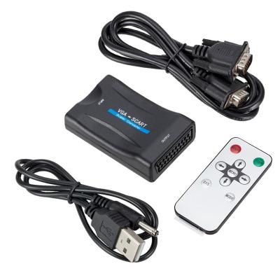 China VGA to SCART Converter Video Audio Adapter with USB DC Power Cable and VGA Remote Control Cables VGA to SCART Video Converter for sale