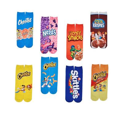 China Wholesale Anti-Foul Box Custom Logo Design Skittles Cheetos Potato Chips Puffed Food Tube 3D Heat Transfer Printed Funny Women Socks for sale