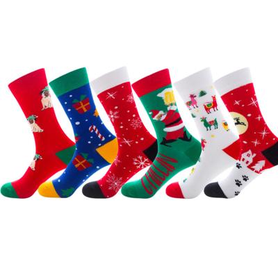 China Wholesale Custom Women QUICK DRY Fashion Christmas Santa Deer Jacquard Tube Combed Cotton High Crew Socks for sale