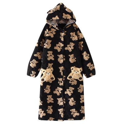 China New Autumn Thermal Thick Velvet Robe Long Loose PAJAMAS Stars Lovely Protective Coral Women's Winter Cloth Bathrobe Bear Nightgown for sale