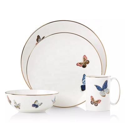 China Sustainable Minimalist 4 Pcs Butterfly High End Fine Dinner Serving Ceramic Dinnerware Sets For Bank for sale