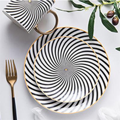 China Unique Design Restaurant Hotel Dinner Set Best Viable Selling Western Dinner Plate Set With Gold Rim for sale