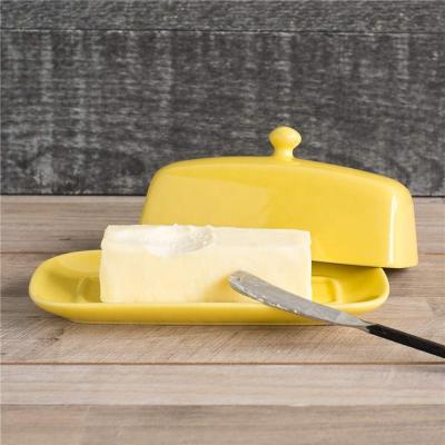 China Sustainable Food Grade Restaurant Used Custom Ceramic Butter Dish With Knife For Bread for sale