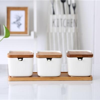 China 250ml Stocked Set of 3 Square Canisters / Home Kitchen Ceramic Canister Set for Spices for sale