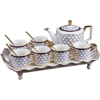 China Handcrafted exquisite gold stocked fine bone china tea set with stand for adults for sale