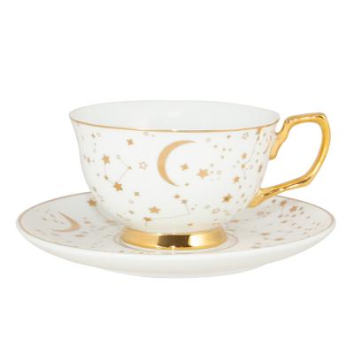 China Viable Festival Gifts Exquisite Constellation 220ml Ceramic Drinking Tea Cups And Saucers for sale