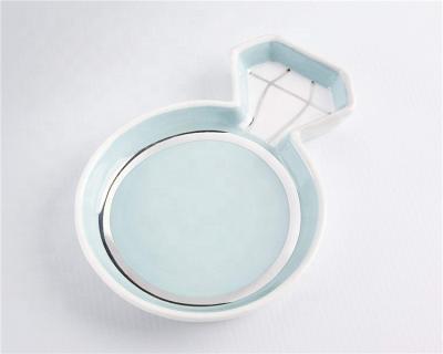 China Wedding Eco - Friendly Luxury Silver Ring Shape Ring Rim Porcelain Ring Jewelry Plate for sale