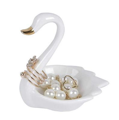 China Custom Handcrafted Eco-friendly Swan Shape Lady Ring Holder Ceramic Jewelry Dish Cheap Jewelry Dish For Wholesale for sale