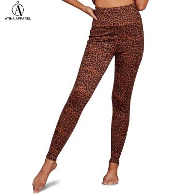 China 2021 Newcomer Viable Bottoms Wide Leopard High Rise Womens Waistband Yoga Legging With Cropped Inside for sale