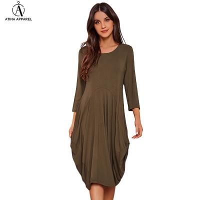 China 2021 New Arrival Viable Plus Size Women Clothes Breathable Dresses Loungewear Midi Bubble Cotton Solid Bamboo Dress for sale