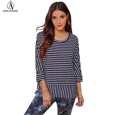 China 2021 New Arrival Breathable Loungewear Dolman Oversized Bamboo Sleeve Anti-Shrink Striped Top for sale