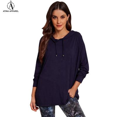 China New Arrival Breathable Anti-wrinkle 2021 Winter Clothes Drop Shoulder Loungewear Drawstring Hoodie Bamboo Tunic Tops for sale