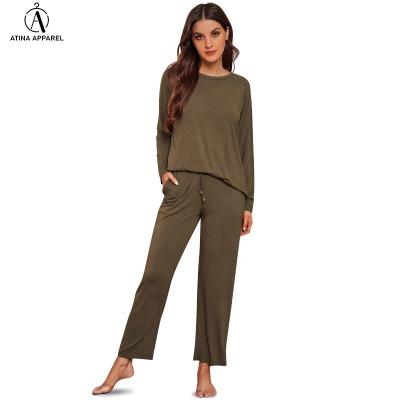 China 2021 New Arrival QUICK DRY Woman Tops Fashionable Breathable Bamboo Loungewear Two Piece Set Solid Jogging Suit for sale