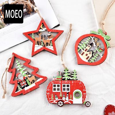 China Chirstmas Decor Christmas Decorations Tree Indoor Wooden Luminous Five-pointed Star Christmas Pendant Products for sale