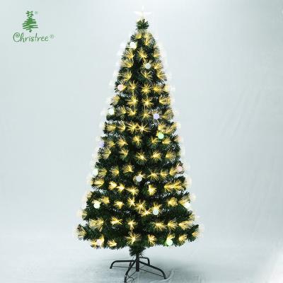 China Chirstmas Decor Christmas Decorations Indoor Yellow Fiber Optic Christmas Tree with LED Lights and Stars for Decorating Christ Christmas Decorations for sale