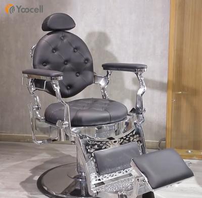 China Yoocell Traditional Extended Heavy Duty Barber Chair Black Men Salon Chair For Barber Shop Vintage Barber Chair for sale