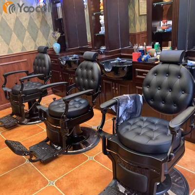 China Modern Classic Style Beauty Yoocell Hydraulic Barber Chair Styling Chair Golden Barber Chair For Men for sale