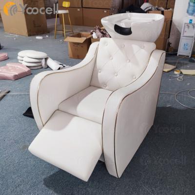 China height adjustable pelvis & Yoocell new design footrest white hair backwash chair gold salon shampoo chair hair wash bowl for sale