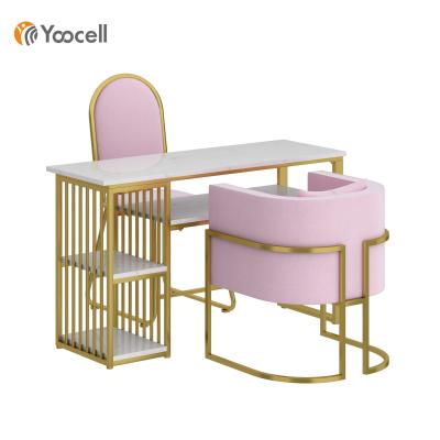 China Multiple Nail Technicians Manicure Station Yoocell Storage Space Salon Manicure Table Pink For Beauty Salon for sale