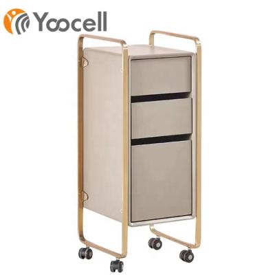 China Yoocell Contemporary Beauty Trolley 3 Storage Trays Manicure Trolley Salon Cart With Four Wheels for sale