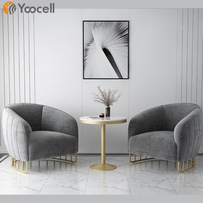 China Modern Gold Gray Frame Velvet Fabric Yoocell Hideaway Chairs Beauty Salon Reception Sofa With Pillow for sale