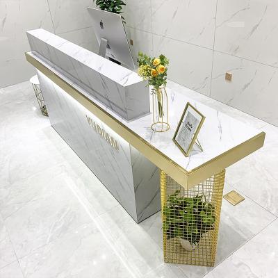 China Yoocell Reception Guest Area Cash Table Reception Service Desk Durable Gold Color Modern Desk for sale