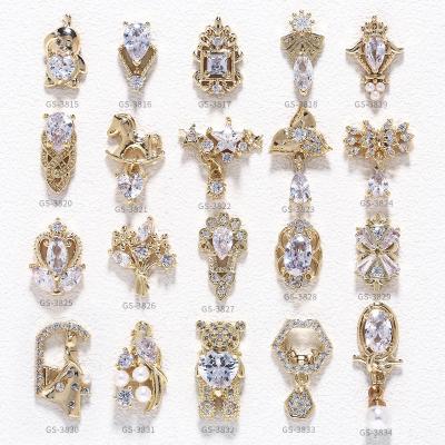 China For Nail Art Nails 3d Nail Art Accessories Luxury Flexible Charms Art Designers Zircon Gold Metal Nails for sale