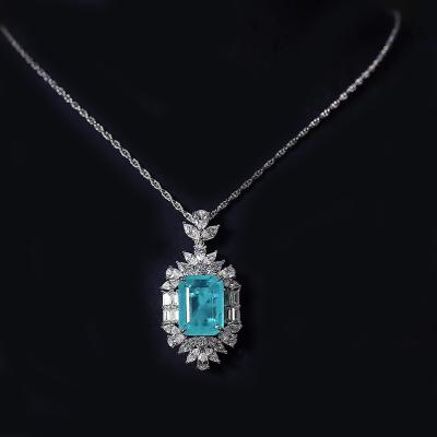 China Custom Luxury Real Emerald Shape Aquamarine Pendant With 18k Gold Rice Beads Necklace Charm Jewelry Fine Choker for sale