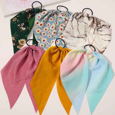 China Custom hair decoration hair scrunchies with ties, big bow ribbon hair tie silk satin hair scrunchies S035 for sale