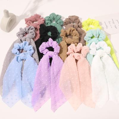 China Multi Hair Decoration Style Bowknot Hair Scrunchies Waves Dot Long Hair Scarf Chiffon Girls Hair Scarf Basic Set for sale