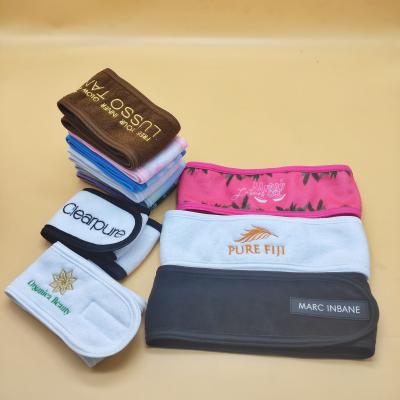 China Fashion Eco-friendly Wholesale Custom Logo Embroidery Terry Elastic Stretch Towel Washable Women Girl Spa Hairband Thick Makeup Headband for sale