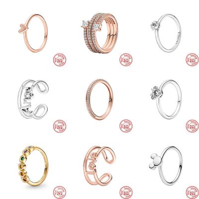 China CLASSIC 9 Style Women's s925 Silver Rings Jewelry Signature With Crystal Pandoraer Heart Pendant Love Mickey Ring For Women Jewelry for sale