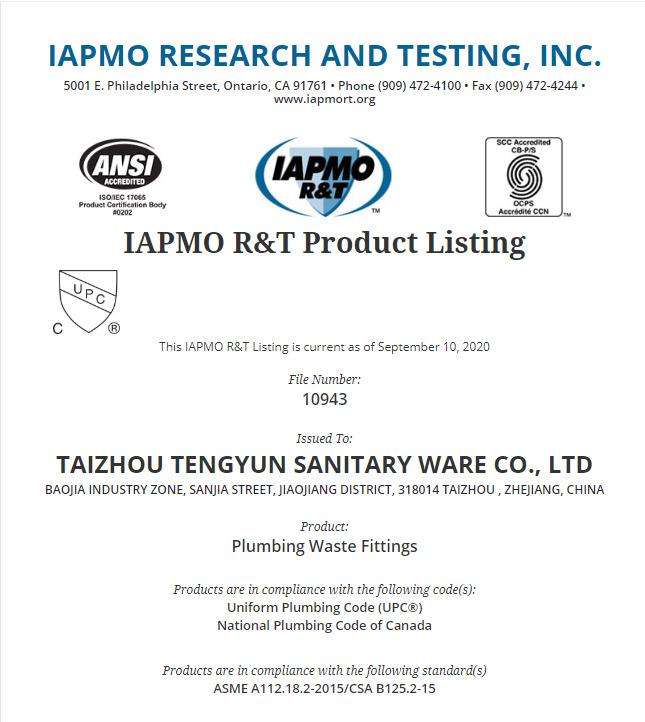 UPC - Taizhou Tengyun Sanitary Ware Co., Ltd.