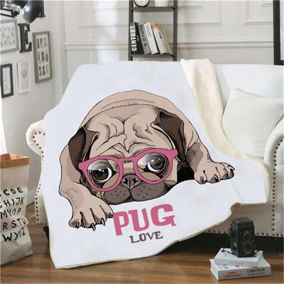 China Multifunctional Lightweight Flannel Wearable Printing Dog Throw Bulldog Throw Dog Face Blanket For Bed for sale