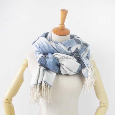 China New European American Wholesale Lady Simple Long Tassel Scarf Shawl Light Blue Geometric Knotted Dyed Cotton Scarf for sale