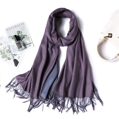 China 2020 Wholesale Shawl Large Size Two Tone Shawl Feeling Soft Smooth New Light Color Cashmere Scarf Ladies Pasmina Shawl for sale