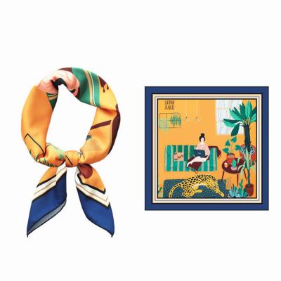 China Daily Life Women Fashion Soft Print Foulard Fun Print Scarf Women Adjust Silk Scarf for sale