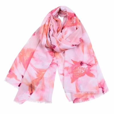 China Wholesale New Soft Soft Feeling Custom Tie Dyeing Flower Print Flower Down Edge Woman Polyester Scarf Shawl for sale