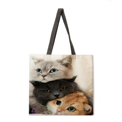 China Eco-Friendly Playful Casual Shoulder Bag Lady Bags Cat Print Tote Bag Ladies Tote Outdoor Beach Fashion Shopping for sale