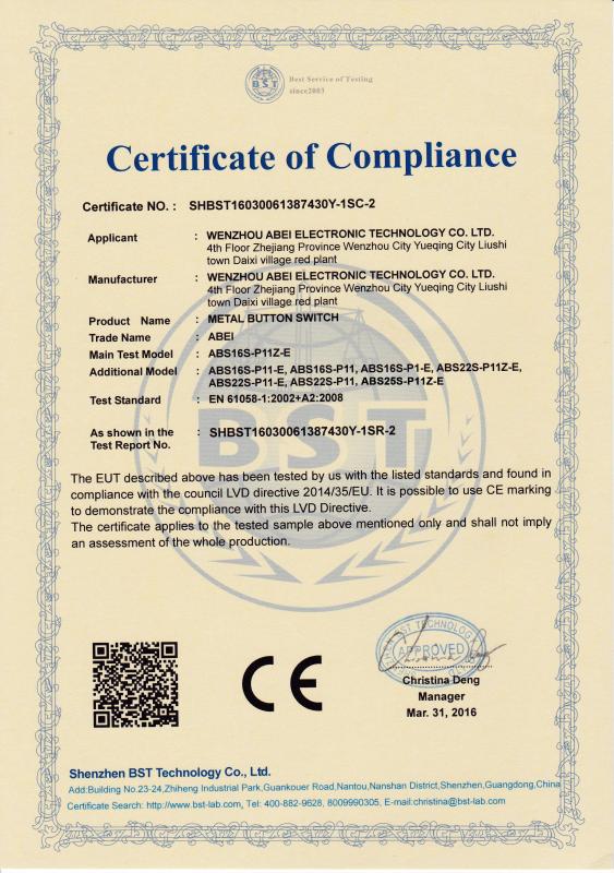 CE - Wenzhou Bei Yue Electronic Technology Co., Ltd.