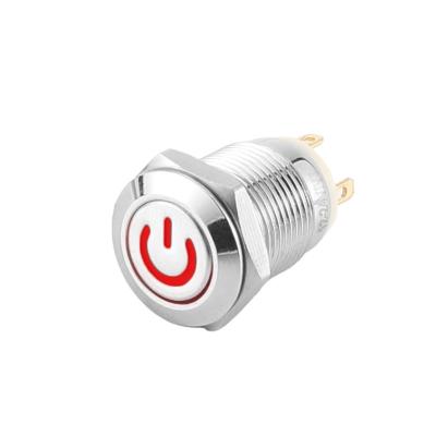 China 1NO ABEI momentary flat main computer power with 12MM metal momentary push button switch mini LED waterproof self-adjustment for sale