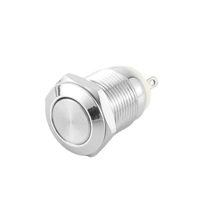 China ABEI 12mm Brass Nickel Plated Flat Round Head 2 Pin Horn Toy On Switch Metal Waterproof Momentary Push Button Switch for sale