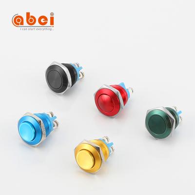 China ON-0FF ABEI 16mm Oxidation Momentary Waterproof Push Button Switch Metal Blue Black Green Red Gold Aluminum On for sale