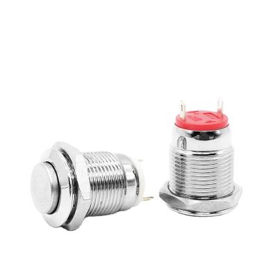 China ABEI 12mm 2Pin Nickel Plated Brass Mini High Head On Switch Metal Waterproof Momentary Push Button Switch for sale