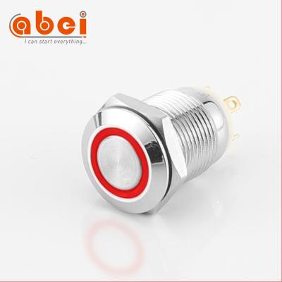 China 1NO ABEI 12mm Metal MomentarySwitch Waterproof MomentarySwitch Head Flat Ring With Led 6V 12V220V Small On Off Push Button Switch for sale