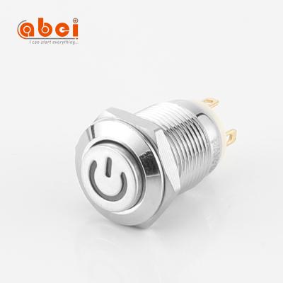 China 1NO ABEI 12mm Momentary High Head Power rligh LED 5V 12V White Red Green Yellow Blue Momentary Push Button Switch Waterproof for sale