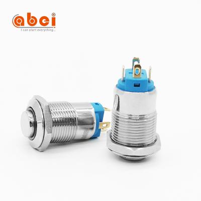 China ABEI 12mm Brass Nickel Plated High Ring Led Bule Red Green 5V 6V 12V 110V Self-Latching/Waterproof Metal Momentary Push Button Switch for sale